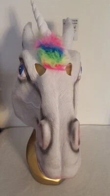 RAINBOW MOHAWK UNICORN Horse Adult Mask Scary Creepy  Spooky Village New - Image 1 of 4