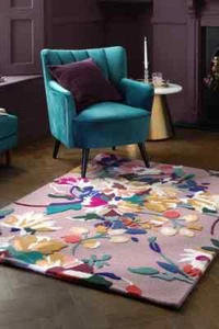 Pink floral rug Hand Tufted Wool Area Rug Hand loop cut Wool Rug 5x8 6x9 7x10 8x - Picture 1 of 3