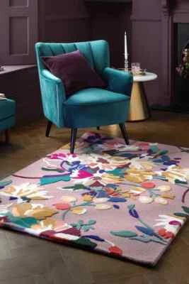 Pink floral rug Hand Tufted Wool Area Rug Hand loop cut Wool Rug 5x8 6x9 7x10 8x - Image 1 of 3