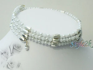 White Magnetic Necklace Bracelet Crystal 36" anklet neck collar anklet - Picture 1 of 3