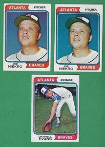 1974 Topps #140 Darrell Evans &  (2 ) #504 Joe Niekro - Atlanta Braves 