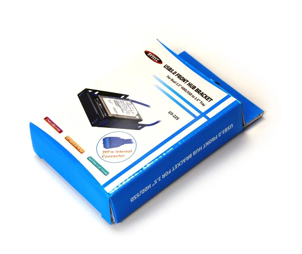Bytecc U3-225 USB 3.0 Front Hub Bracket for Dual 2.5" HDD/SSD to 3.5" Tray - Image 1 of 3
