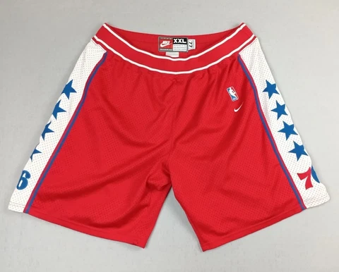 Vintage Philadelphia 76ers Shorts Mens XXL Red NBA Game Shorts Nike Stitched Cover
