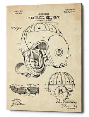 Epic граффити «Футбольный шлем чертеж патент пергамент» жикле холст стены Ar - Изображение 1 из 2