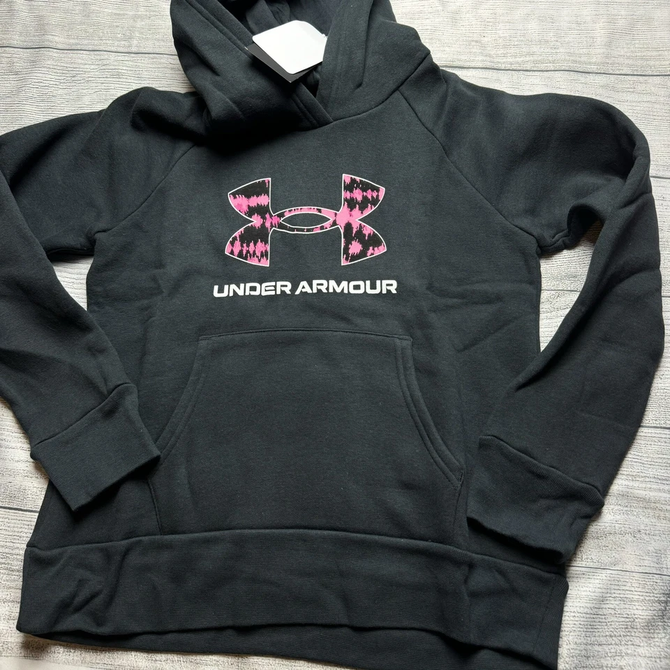 Under Armour Youth Medium (10/12) Black Pink Hoodie Hooded Sweatshirt NEW - Image 1 of 1