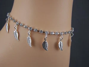 Silver tone crystal dangly LEAF Leaves adjustable anklet ankle bracelet NEW - Bild 1 von 3