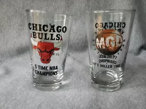 CHICAGO BULLS 5 Time NBA Champions MGD Set of 2 Pint Glasses-6" Tall-Holds 16 oz - Picture 1 of 3