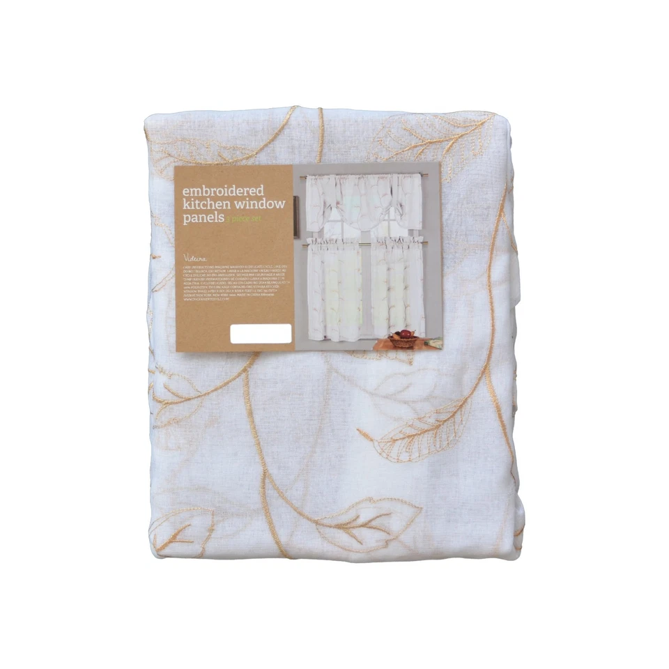 3 Piece Set of Embroidered Kitchen Window Panels - White - Image 1 of 1