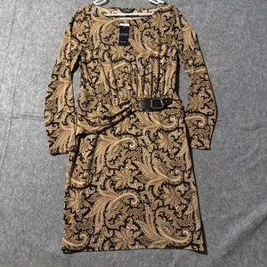 Lauren Ralph Lauren Paisley Dress Sz 10 Brown Long Sleeves - Picture 1 of 9