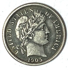 Moneda de diez centavos de plata de barbero 1905 O 10c Estados Unidos Nueva Orleans - Imagen 1 de 2