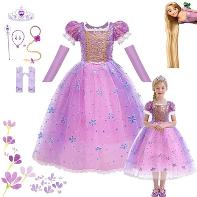 Girls Rapunzel Princess Costume Sequins Tangled Party Dress Party Birthday Gifts - Image 1 of 4