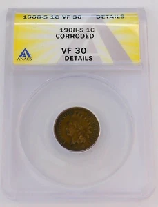 1908-S Indian Head Cent ANACS VF30 Corroded (510) - Picture 1 of 4