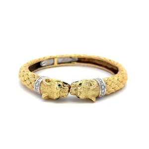 0.72 Carat Round Brilliant Diamond 0.04 Carat Emerald 18K Two Tone Gold Bracelet - Picture 1 of 8