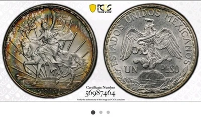 BEAUTIFUL TONED 1913 MEXICO CABALLITO PESO COIN. PCGS MS63 - Image 1 of 4