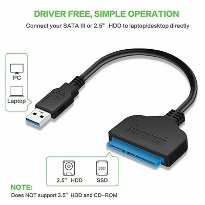 USB 3.0 To SATA 22 Pin 2.5 Inch Hard Disk Drive SSD Adapter Connector Lead Cable - Image 1 of 4