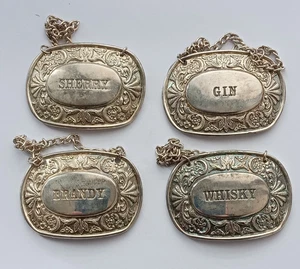 Vintage Metal Decanter Labels x 4 A1-20 - Picture 1 of 6