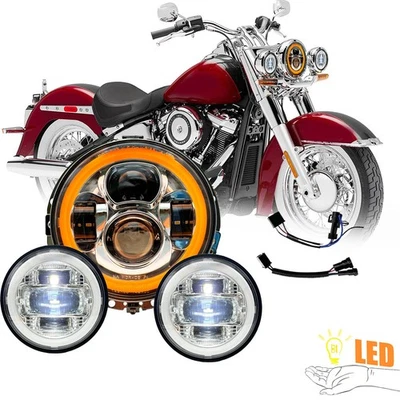 7Inch 84W LED Headlights 4.5Inch 60W Fog Light Passing Lamp for Harley Davidson - Image 1 of 4