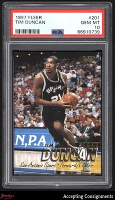 1997-98 Fleer #201 Tim Duncan RC Rookie Spurs PSA 10 GEM ESTADO PERFEITO - Imagem 1 de 2
