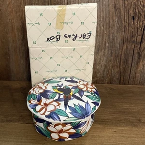 Vintage Yves Rocher Floral Tropical Ceramic Birds Trinket Earring Box NIB - Picture 1 of 5