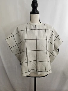 Zara Kids Oversized Top 9-10Y Girls Windowpane Grid Short Sleeve Boxy Shirt NWT - Picture 1 of 8