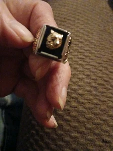 Onyx Wolf - Mens Silver/12k Black Hills Gold Ring / Custom Made in USA Size 10. - Picture 1 of 18