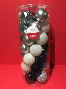 Ashland Christmas Shatter Proof Ornament Set 35 pc. 2.75 Silver White Blue New - Picture 1 of 4