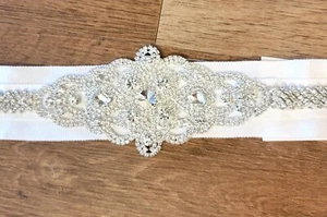 Bridal RHINESTONE Wedding Belt Sash White Ribbon New w/ Tag - Picture 1 of 7