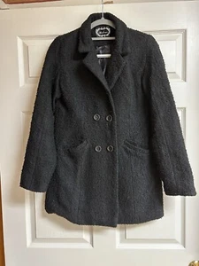 Ambiance Sz Med Black Boucle Pea Coat Double Breasted Office Business Casual - Picture 1 of 7