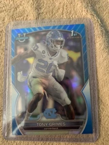 2022 Bowman University Chrome Base Blue Refractor #75 TONY GRIMES /199 NC STATE - Picture 1 of 2