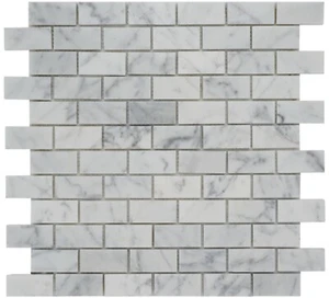 Simple Tile - Marble Mosaic Tile "1"X2" Brick Collection" Carrara White Polished - Picture 1 of 5