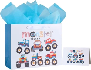 13" Large Gift Bag with Tissue Paper for Boys (Monster Truck) - Picture 1 of 5