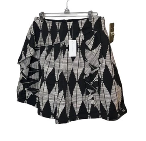 NWT Banana Republic Ruffle Pleat Skirt Size 4 Cream Black Geometric Print - Picture 1 of 7