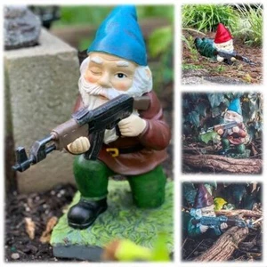 Funny Army Gnome Statue, Outdoor Sculpture Figurine for Fairy Garden Yard Patio - Picture 1 of 8