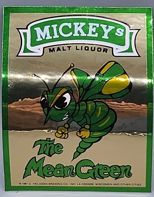 VINTAGE 1981 MICKEYs Malt Liquor "The Mean Green" Sticker/Decal - New Old Stock - Image 1 of 3