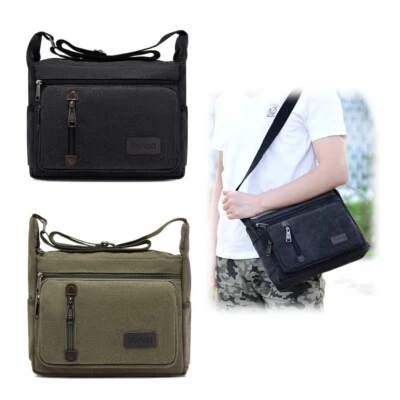 Men's Canvas Bag Military Travel Hiking Cross Body Shoulder Bag Messenger Retro - Image 1 of 4