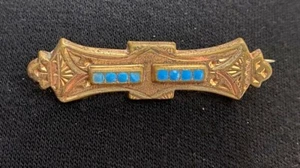 Antique Victorian Pin 10K Yellow Gold Filled Turquoise Enamel 1 3/4Inches Long💗 - Picture 1 of 4
