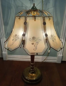 Underwriters Laboratories Vtg Smoked Etched Glass Gold Lamp  underwriters lamp - Picture 1 of 19