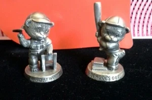 Adorable Vtg Avon Pewter Bear Figurine Collection Schools Out Hard work Lot of 2 - Picture 1 of 4