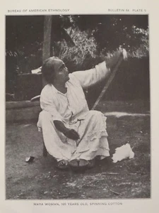 Maya Women 105 Years Old Spinning Cotton Chetumal Bay Yucatan Plate 5 1918 - Picture 1 of 2