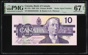 Canada 🇨🇦 1989 - $10 Ten Dollars **Radar S/N 5822285** PMG Superb Gem UNC 67 - Picture 1 of 2