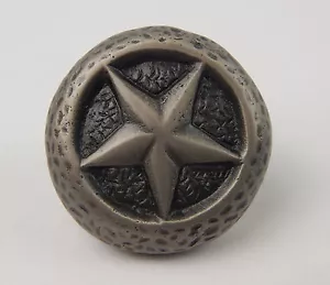 Round Primitive Star Pewter Color Gray Round Drawer Pull Knob 1-5/8" Rustic - Picture 1 of 1