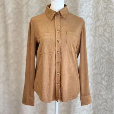 NWT Grace The Perfect Fit Faux Suede Button Down Shirt Tan Brown Neutral Size XS - Image 1 of 4