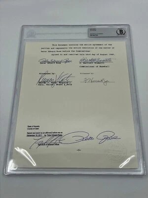Pete Rose Signed Autograph Banned from Baseball Document by Giamatti Beckett BAS - Image 1 of 4
