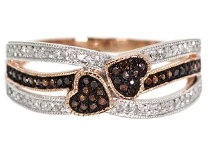 10k Rose Gold Red White Diamond Heart Fashion Engagement Promise Band Ring - Picture 1 of 6