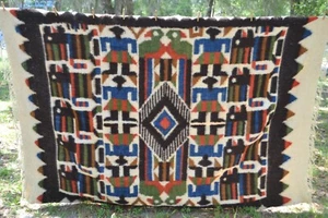 Vintage Unbranded Mexican Tribal Aztec 100% Wool Kilim Throw Rug 98"x65" - Picture 1 of 5