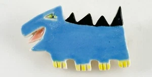 Signierte Linda Huey Keramik Studio Modernist Kunst Dinosaurier Brosche Anstecknadel Schmuck Vintage - Bild 1 von 4