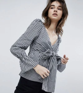 Walter Baker Katherine Gingham Plaid Shirt Size Small Black Long Sleeve - Picture 1 of 10