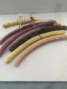 Lot of 6 Vintage Wooden Crocheted Hangers Cute Country Retro 70’s 80’s Crochet - Picture 1 of 9