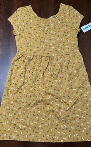 Girls Size  7 Carters Gold Tiny Floral Cotton Dress NWT Sort Sleeve - Picture 1 of 3
