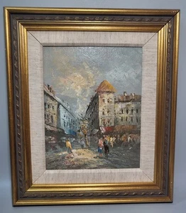 Continental School Straßenszene vergoldet Vintage Rahmen Original Öl auf Leinwand - Bild 1 von 24